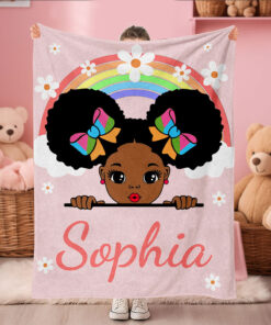 Personalized Afro Girl Fleece Blanket With Name, Black Baby Blanket, Birthday Gifts For Kid, African American Kid Gift, Back To School Gift QFTO5180601