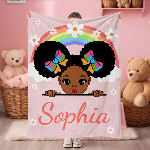 Personalized Afro Girl Fleece Blanket With Name, Black Baby Blanket, Birthday Gifts For Kid, African American Kid Gift, Back To School Gift QFTO5180601