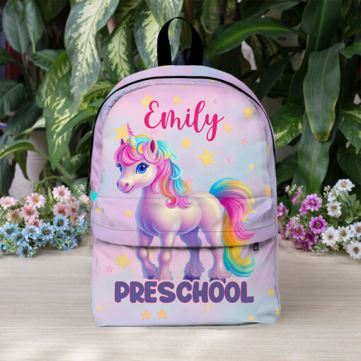 Personalized Unicorn Preschool Backpack, Custom Name Girls School Bag, Rainbow Pink Toddler Backpack, Back To School Gift For Kids MQNT5060601-DX - Image 3