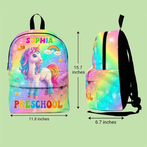 Personalized Unicorn Preschool Backpack, Custom Name Girls School Bag, Rainbow Pink Toddler Backpack, Back To School Gift For Kids MQND5210602-DX - Image 6