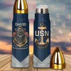 Custom US Navy 250th Anniversary Bullet Tumbler, Gift For Veterans UKHA5240603