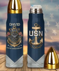 Custom US Navy 250th Anniversary Bullet Tumbler, Gift For Veterans UKHA5240603