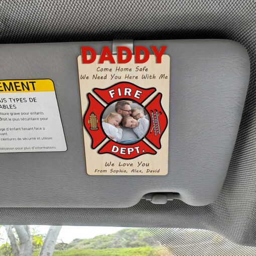 Custom Firefighter Dad Car Visor Clip, Gift For Dad Custom Photo Father's Day Frame UKTZ5300502 - Image 2