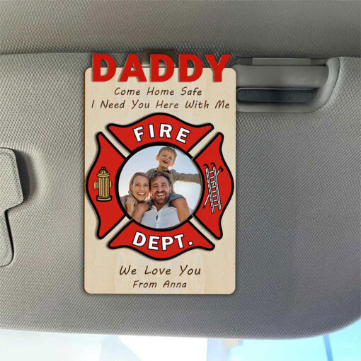 Custom Firefighter Dad Car Visor Clip, Gift For Dad Custom Photo Father's Day Frame UKTZ5300502