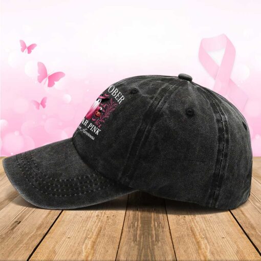 In October We Wear Pink Halloween Ghost Breast Cancer Awareness Demin Hat QFTZ5210601 - Image 5