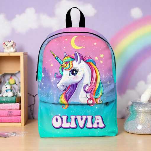 Personalized Unicorn Backpack, Lunch Bag, Pencil Pouch, Back to School Gifts, Custom book bag, Name on School Bag for girls, Gifts for Kids QFND5300502-DX - Image 2