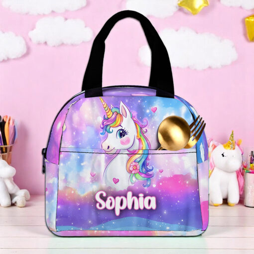 Personalized Unicorn Backpack, Lunch Bag, Pencil Pouch, Back to School Gifts, Custom book bag, Name on School Bag for girls, Gifts for Kids QFND5020601-DX - Image 3
