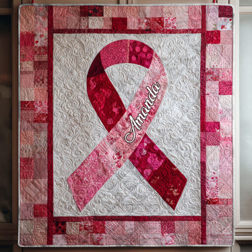 Personalized Breast Cancer Ribbon Quilt Blanket QFNT5200601 - Image 2