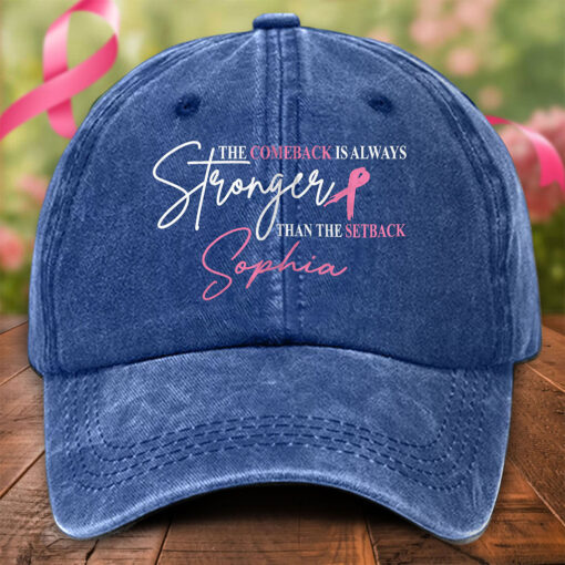 Personalized Distressed Washed Cotton Breast Cancer Printed Hat QFTO5120601 - Image 3