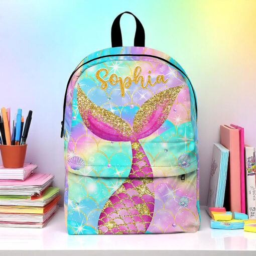 Personalized Mermaid Backpack, Lunch Bag, Pencil Pouch, Back to School Gifts, Custom book bag, Name on School Bag for girls, Gifts for Kids  QFND5120604-DX - Image 2