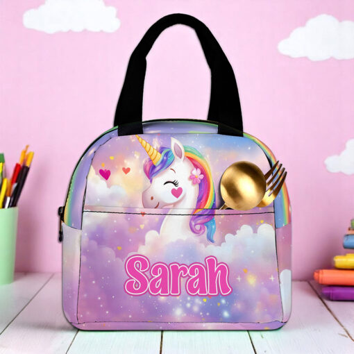 Personalized Unicorn Backpack, Lunch Bag, Pencil Pouch, Back to School Gifts, Custom book bag, Name on School Bag for girls, Gifts for Kids QFND5300503-DX - Image 3