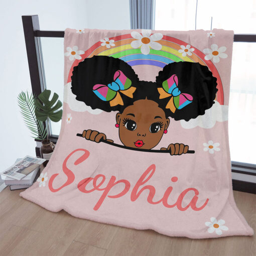 Personalized Afro Girl Fleece Blanket With Name, Black Baby Blanket, Birthday Gifts For Kid, African American Kid Gift, Back To School Gift QFTO5180601 - Image 2