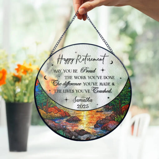 Personalized Retirement Faux Stained Glass Suncatcher, Retirement Window Hangings, Coworker Gifts, Retirement Gifts, Co Worker Leaving Gifts UKNT5030604 - Image 2