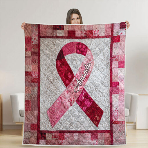 Personalized Breast Cancer Ribbon Quilt Blanket QFNT5200601 - Image 3