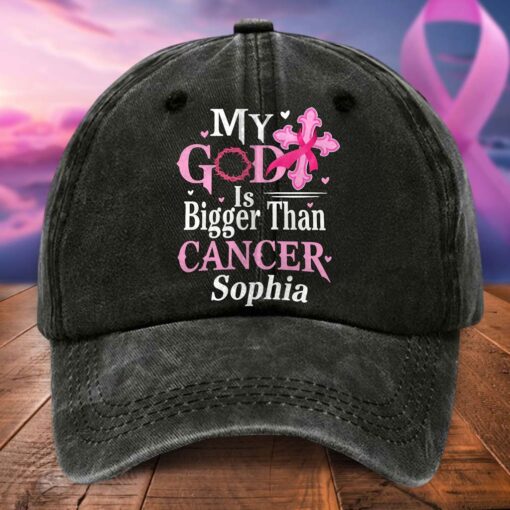 Personalized Distressed Washed Cotton Breast Cancer Printed Hat QFTD5120602 - Image 2