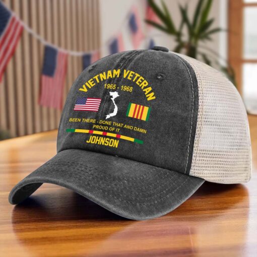 Personalized Vietnam Veteran Baseball Cap, 2D Denim Hat With Mesh QFTD5160601 - Image 7
