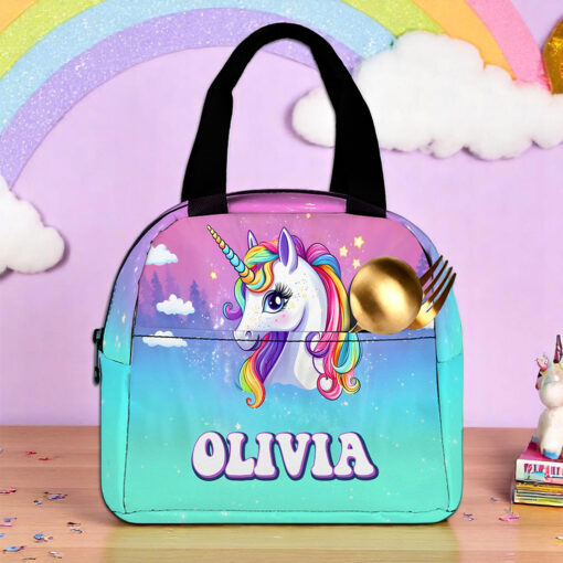 Personalized Unicorn Backpack, Lunch Bag, Pencil Pouch, Back to School Gifts, Custom book bag, Name on School Bag for girls, Gifts for Kids QFND5300502-DX - Image 3