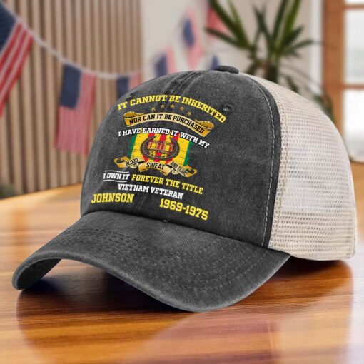 Personalized Vietnam Veteran Baseball Cap, 2D Denim Hat With Mesh QFTD5160603 - Image 7