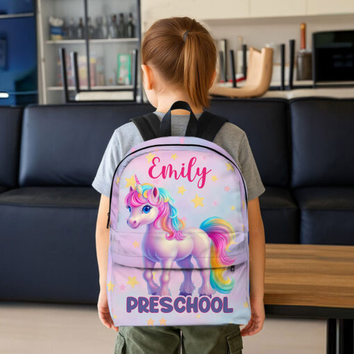 Personalized Unicorn Preschool Backpack, Custom Name Girls School Bag, Rainbow Pink Toddler Backpack, Back To School Gift For Kids MQNT5060601-DX - Image 2