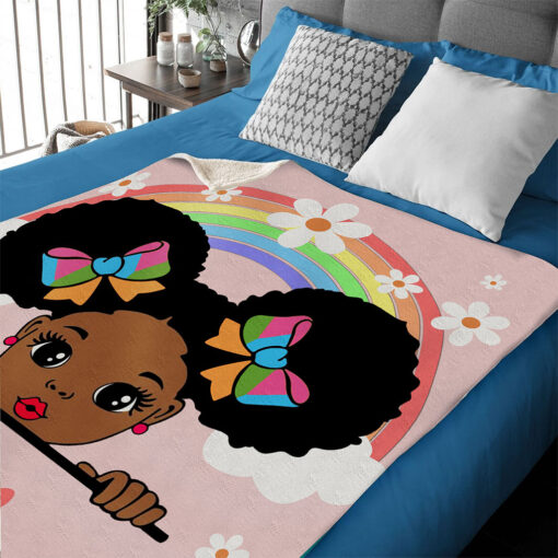 Personalized Afro Girl Fleece Blanket With Name, Black Baby Blanket, Birthday Gifts For Kid, African American Kid Gift, Back To School Gift QFTO5180601 - Image 3