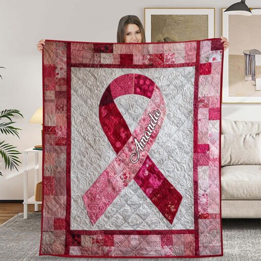 Personalized Breast Cancer Ribbon Quilt Blanket QFNT5200601 - Image 3