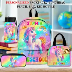 Personalized Unicorn Preschool Backpack, Custom Name Girls School Bag, Rainbow Pink Toddler Backpack, Back To School Gift For Kids MQND5210602-DX