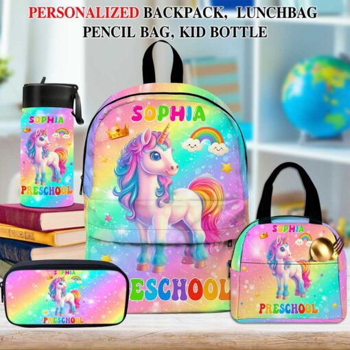 Personalized Unicorn Preschool Backpack, Custom Name Girls School Bag, Rainbow Pink Toddler Backpack, Back To School Gift For Kids MQND5210602-DX