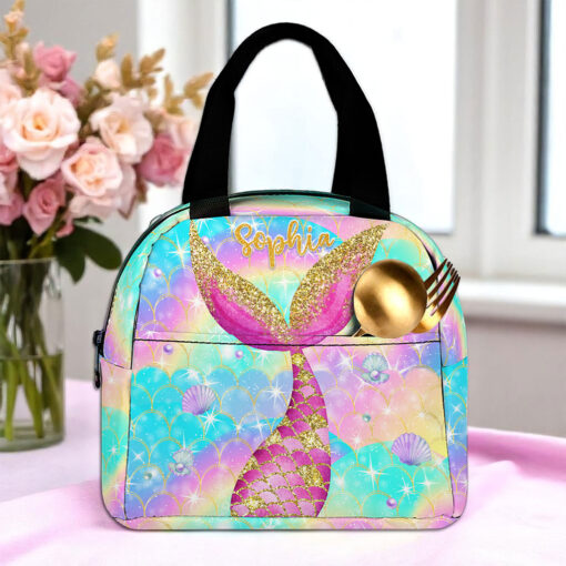Personalized Mermaid Backpack, Lunch Bag, Pencil Pouch, Back to School Gifts, Custom book bag, Name on School Bag for girls, Gifts for Kids  QFND5120604-DX - Image 3
