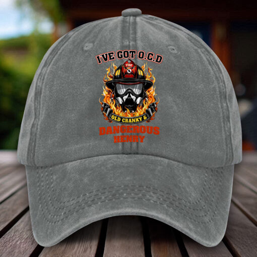 Personalized Firefighter Distressed Washed Cotton Printed Hat MQHH5040602 - Image 2
