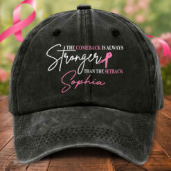 Personalized Distressed Washed Cotton Breast Cancer Printed Hat QFTO5120601