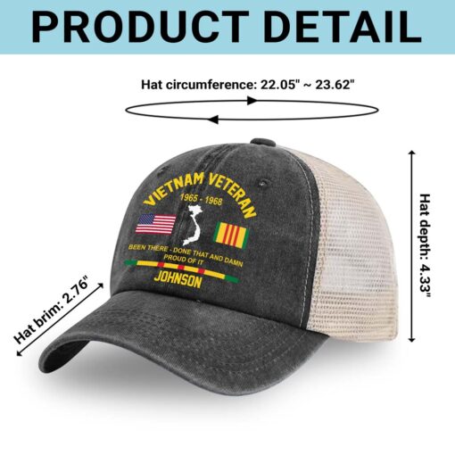 Personalized Vietnam Veteran Baseball Cap, 2D Denim Hat With Mesh QFTD5160601 - Image 5