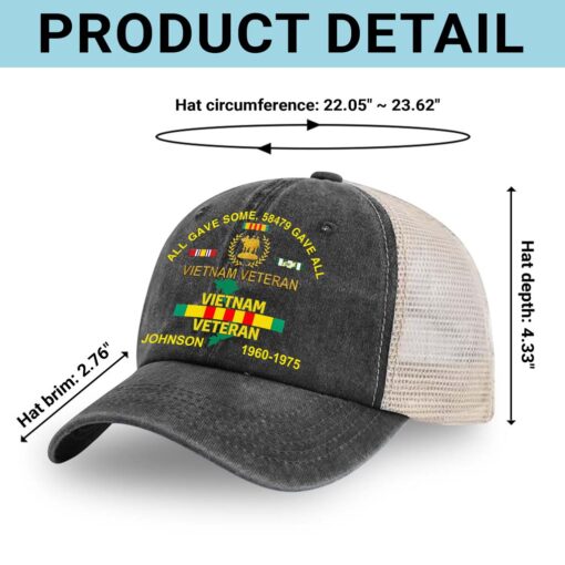 Personalized Vietnam Veteran Baseball Cap, 2D Denim Hat With Mesh QFTD5160602 - Image 2