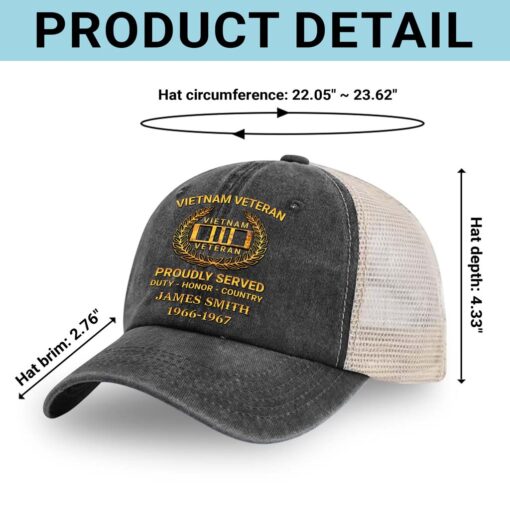 Personalized Vietnam Veteran Baseball Cap, 2D Denim Hat With Mesh QFTD5160604 - Image 6