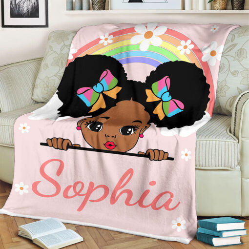 Personalized Afro Girl Fleece Blanket With Name, Black Baby Blanket, Birthday Gifts For Kid, African American Kid Gift, Back To School Gift QFTO5180601 - Image 4