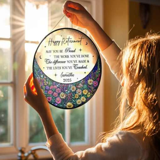 Personalized Retirement Faux Stained Glass Suncatcher, Retirement Window Hangings, Coworker Gifts, Retirement Gifts, Co Worker Leaving Gifts UKNT5030604 - Image 5