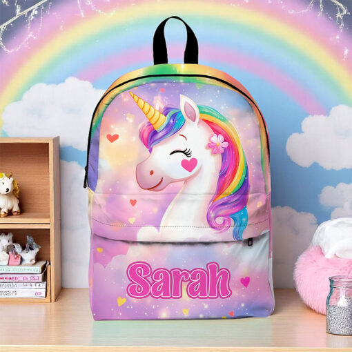 Personalized Unicorn Backpack, Lunch Bag, Pencil Pouch, Back to School Gifts, Custom book bag, Name on School Bag for girls, Gifts for Kids QFND5300503-DX - Image 2