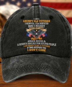 Personalized I Am A Grumpy Old Veteran Distressed Washed Cotton Printed Hat QFTD5070602