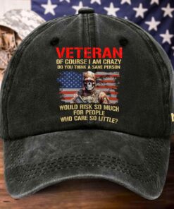 Personalized Veteran Of Course I Am Crazy Distressed Washed Cotton Printed Hat QFTD5070601