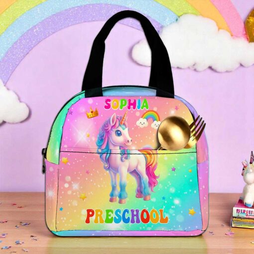 Personalized Unicorn Preschool Backpack, Custom Name Girls School Bag, Rainbow Pink Toddler Backpack, Back To School Gift For Kids MQND5210602-DX - Image 3
