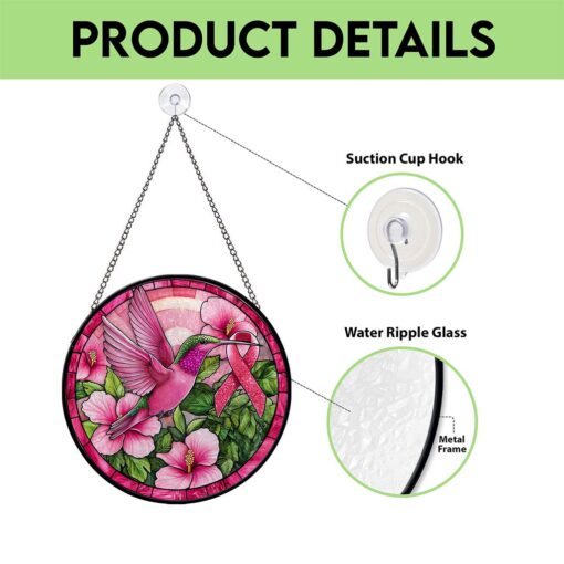 Hummingbird Ribbon Breast Cancer Awareness Faux Stained Glass Suncatcher QFPY4271205 - Image 4
