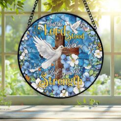 Floral Cross Faux Stained Glass Suncatcher QFTZ5200601