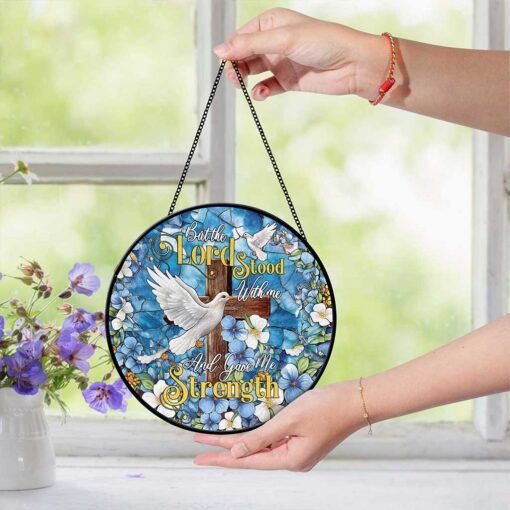 Floral Cross Faux Stained Glass Suncatcher QFTZ5200601 - Image 2