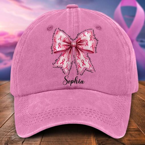 Personalized Distressed Washed Cotton Breast Cancer Printed Hat QFTD5120603 - Image 2