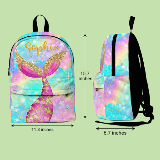 Personalized Mermaid Backpack, Lunch Bag, Pencil Pouch, Back to School Gifts, Custom book bag, Name on School Bag for girls, Gifts for Kids  QFND5120604-DX - Image 6
