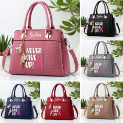 Personalized Breast Cancer PU Leather Deluxe Handbag, Never Give Up Elegant Breast Cancer Handbag NPND5190604