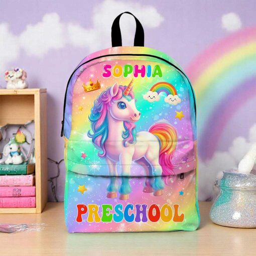 Personalized Unicorn Preschool Backpack, Custom Name Girls School Bag, Rainbow Pink Toddler Backpack, Back To School Gift For Kids MQND5210602-DX - Image 2
