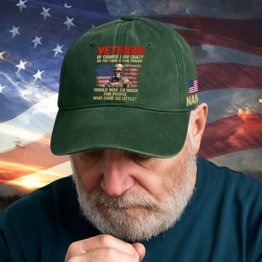 Personalized Veteran Of Course I Am Crazy Distressed Washed Cotton Printed Hat QFTD5070601 - Image 6
