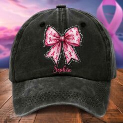 Personalized Distressed Washed Cotton Breast Cancer Printed Hat QFTD5120603