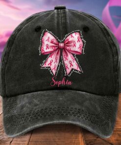 Personalized Distressed Washed Cotton Breast Cancer Printed Hat QFTD5120603