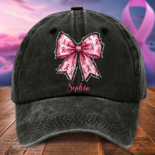 Personalized Distressed Washed Cotton Breast Cancer Printed Hat QFTD5120603